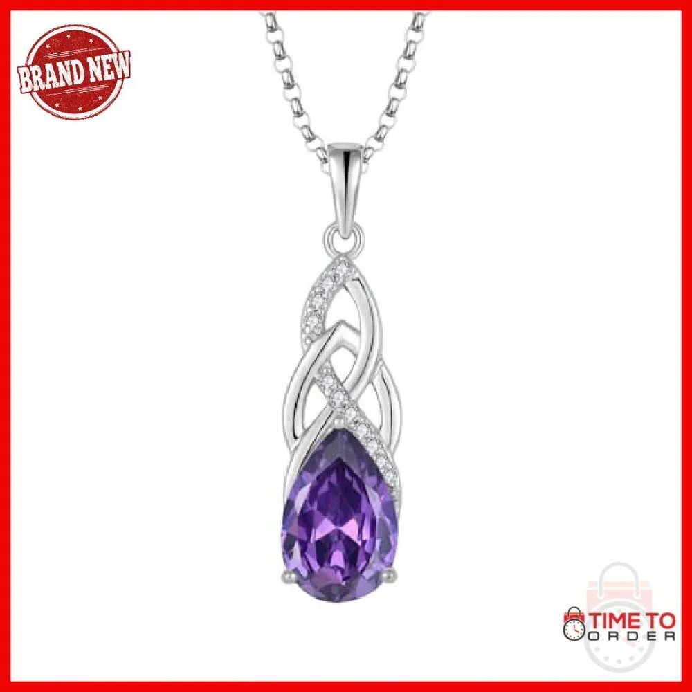 Sterling Silver Celtic Knot Infinity Necklace with Birthstone Pendant